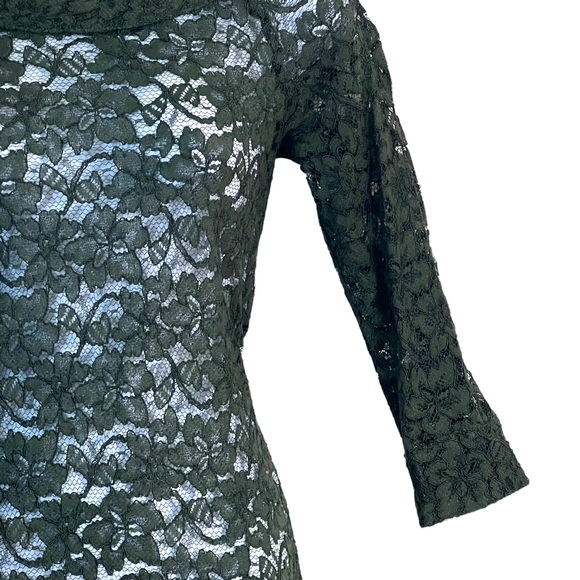Diane Von Furstenberg Sheath Dress Olive Green Lace 3/4 Sleeve Sheer - Picture 6 of 8
